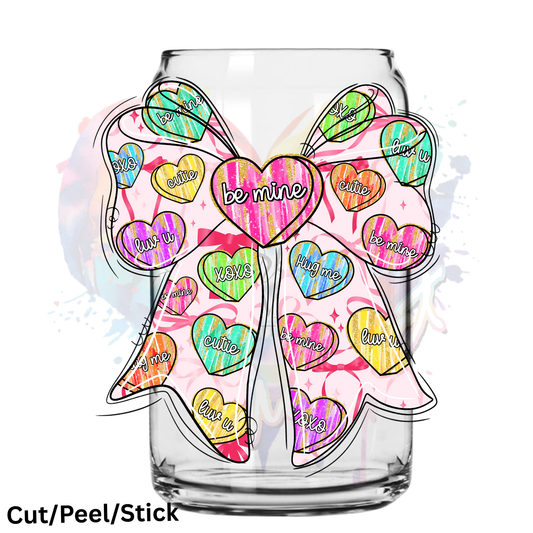 Valentine Candy Heart Bow UV DTF Decal