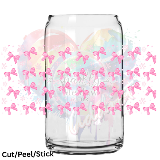 Pink Bows and snowflakes UV DTF 16 oz Wrap