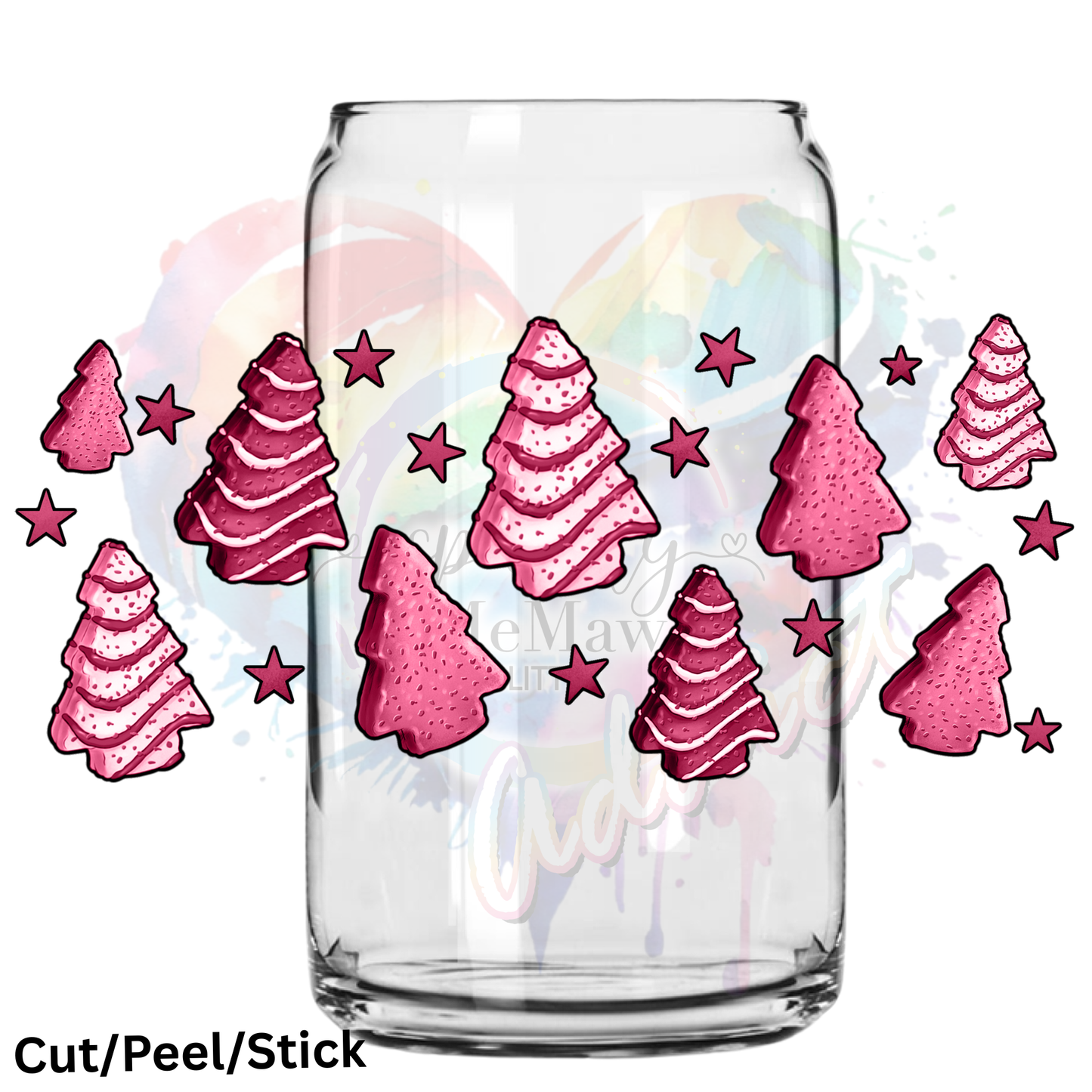 Pink Christmas Tree Cakes 16 oz UV DTF Wrap