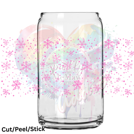 Pink Snow Flakes UV DTF 16 oz Wrap
