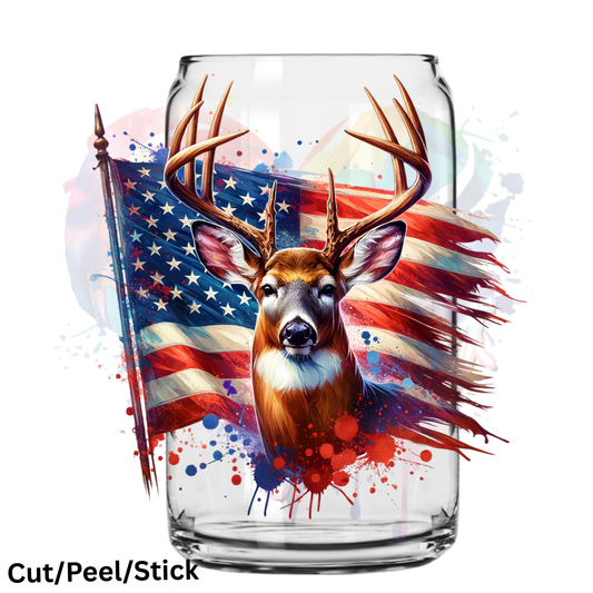 Tattered American Flag Deer UV DTF Decal
