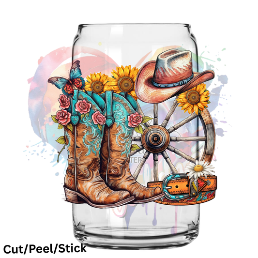Cowgirl Boots hat Belt  UV DTF Decal