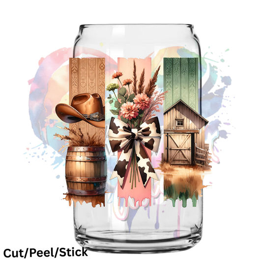 Western CowPrint Bow  Brushstrokes UV DTF Decal