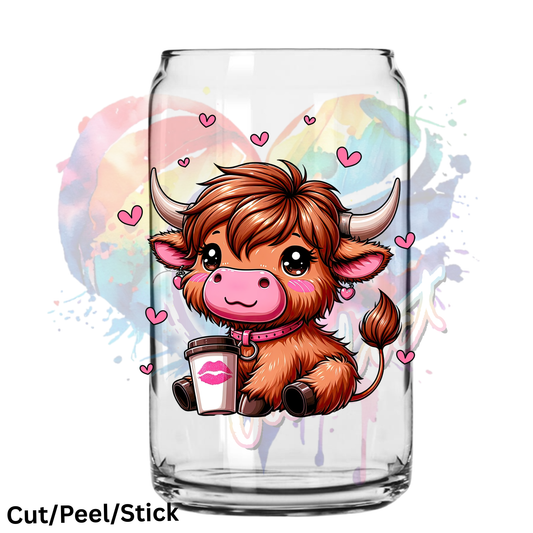 Highland Cow Hearts UV DTF Decal