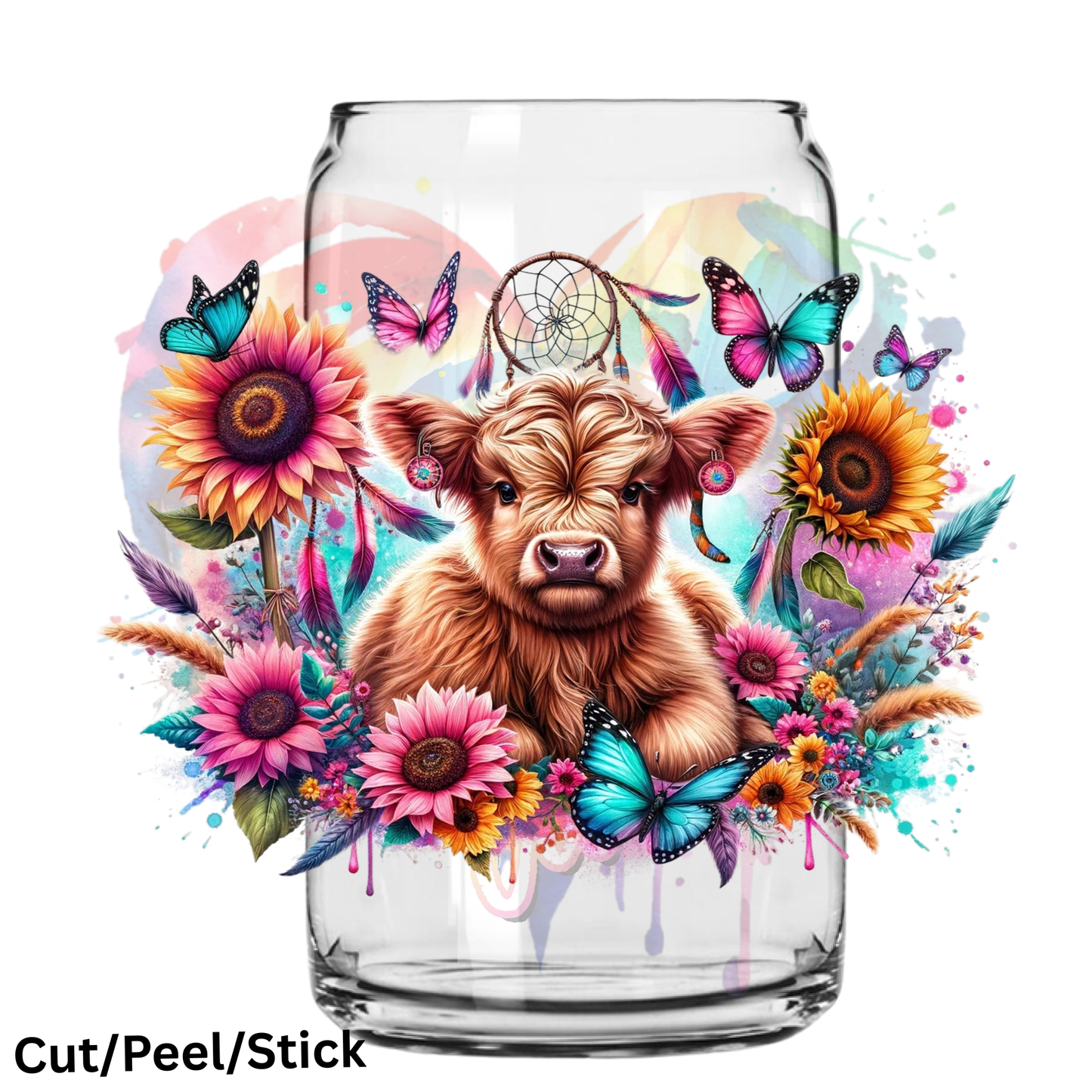Highland Cow with Sunflowers and Dreamcatchers XL Decal