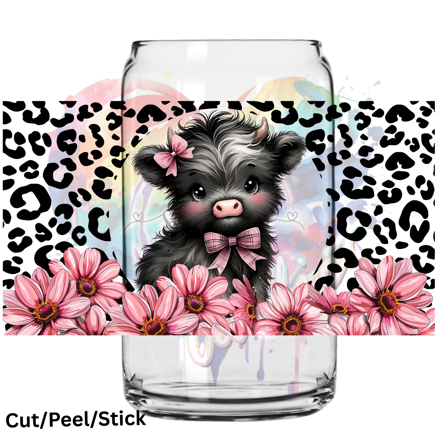 Cow Print Pink Daisies UV DTF 16 oz Wrap