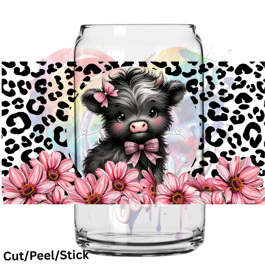 Cow Print Pink Daisies UV DTF 16 oz Wrap