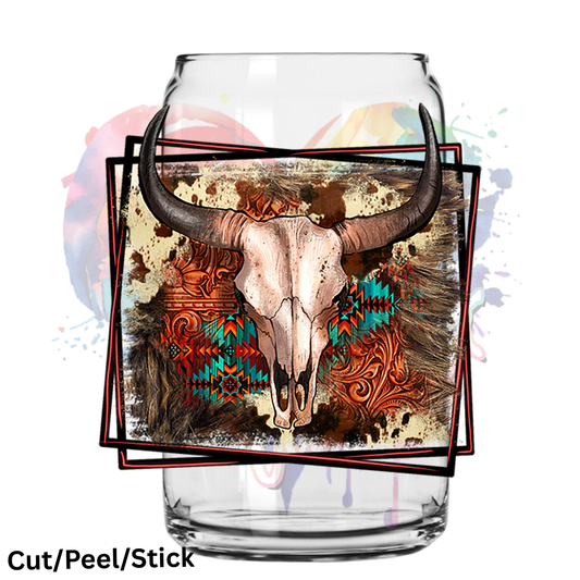Western Bull Skull UV DTF Decal