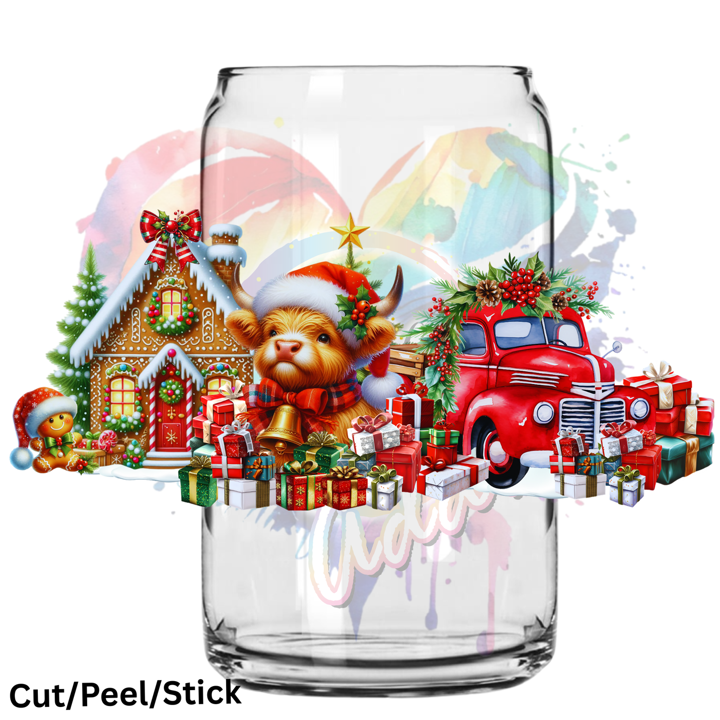 Christmas Highland Red Truck UV DTF Wrap