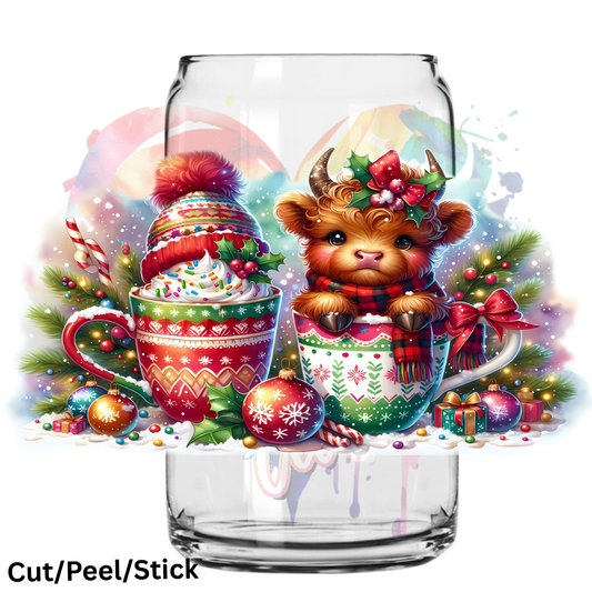 Christmas cow with mug uv dtf wrap