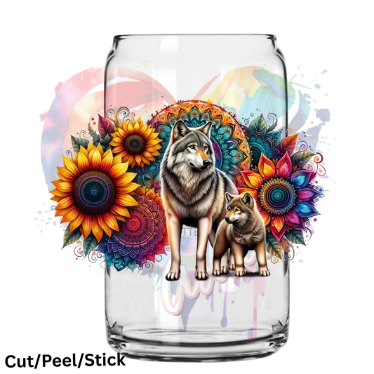 Mama Wolf with pup UV DTF Wrap