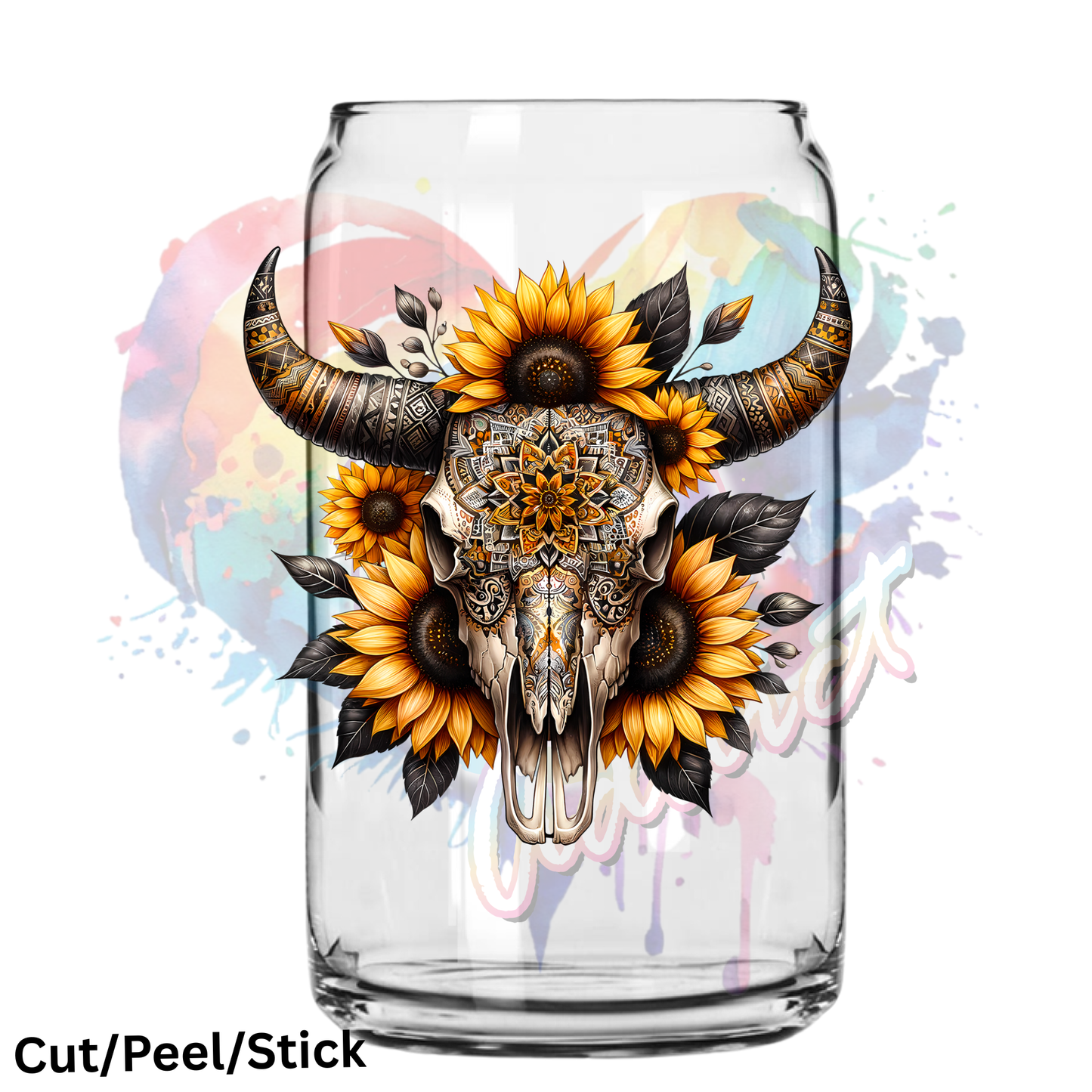 Flower Bull skull 9 UV DTF Decal