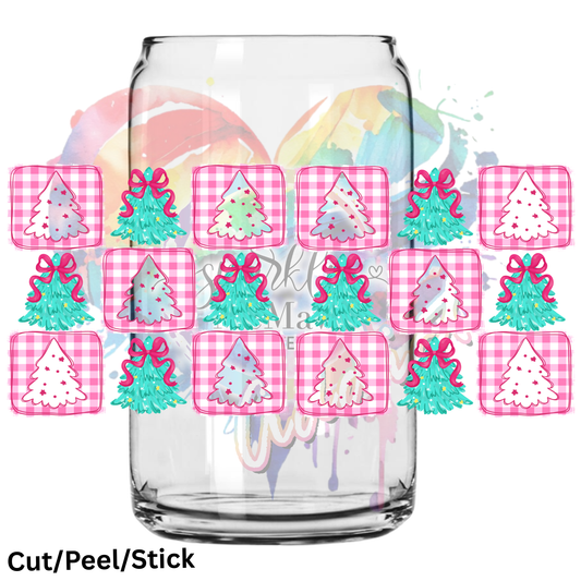 Pink Christmas and Trees 16 oz UV DTF Wap