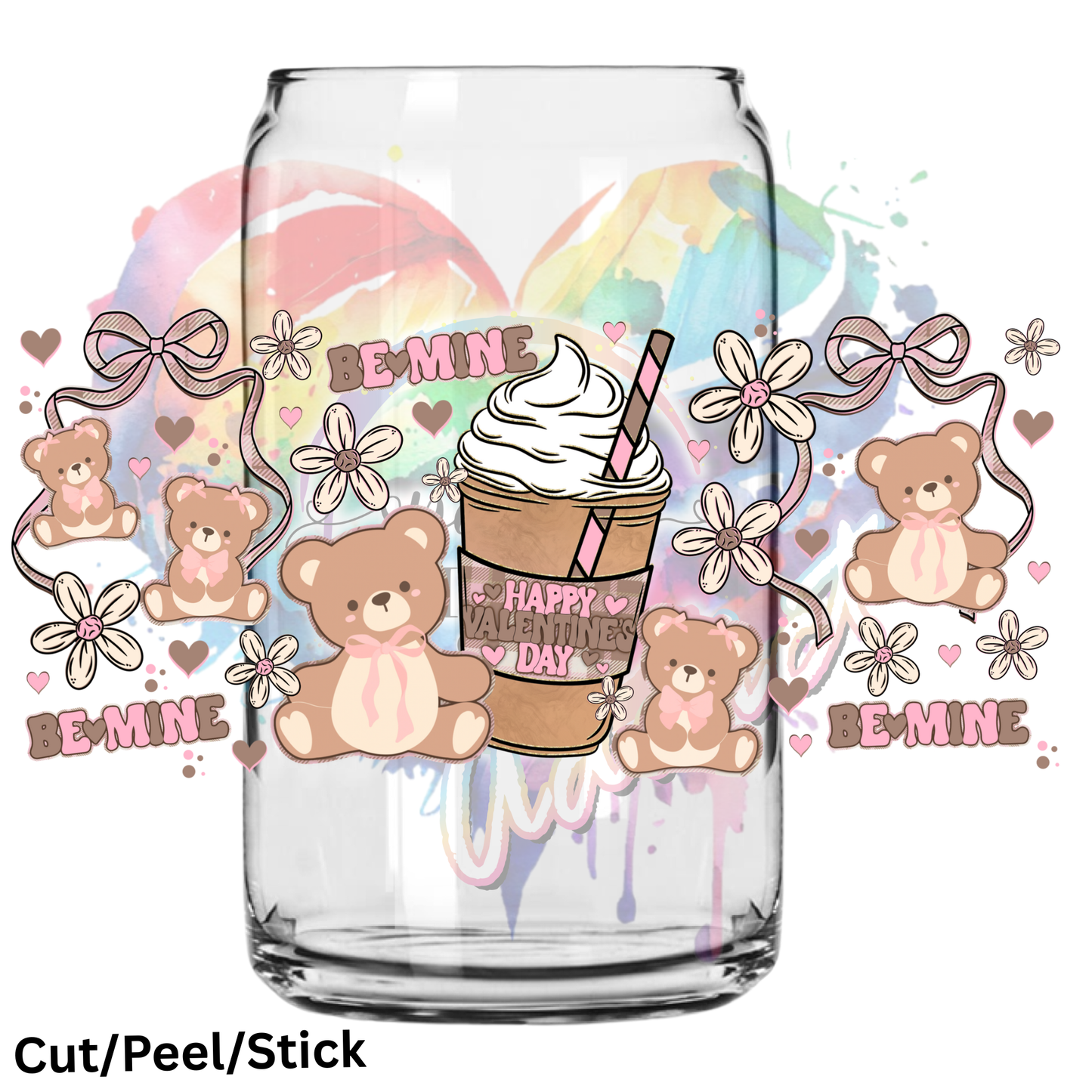 Be Mine Bear 16 oz UV DTF Wrap