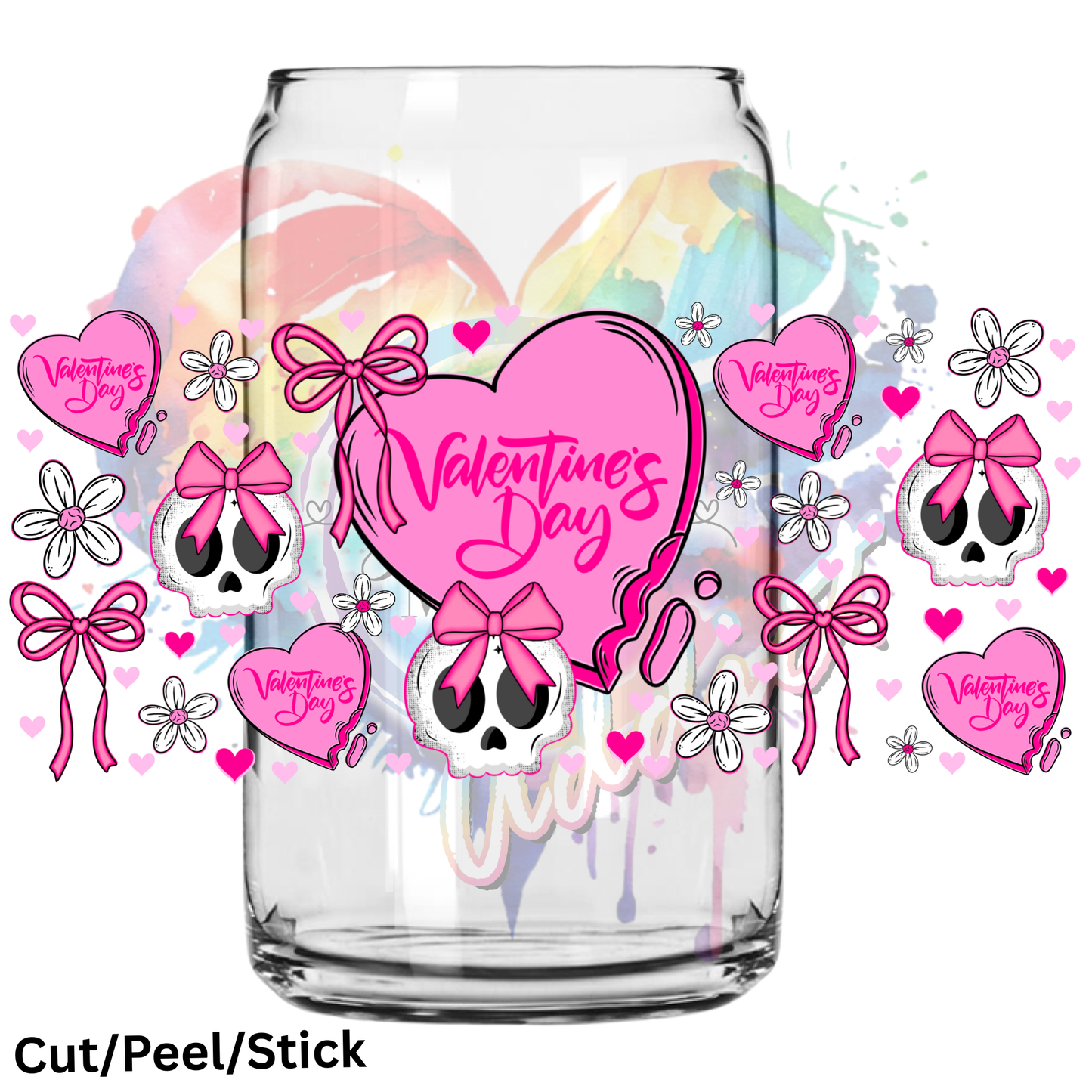 Cute Skull Valentines Day 16 oz UV DTF Wrap