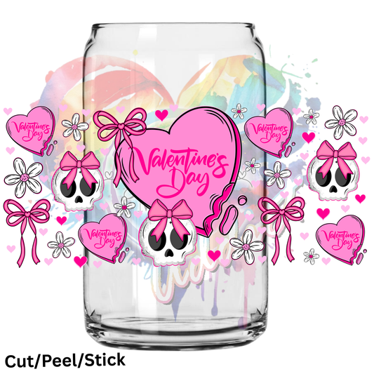 Cute Skull Valentines Day 16 oz UV DTF Wrap