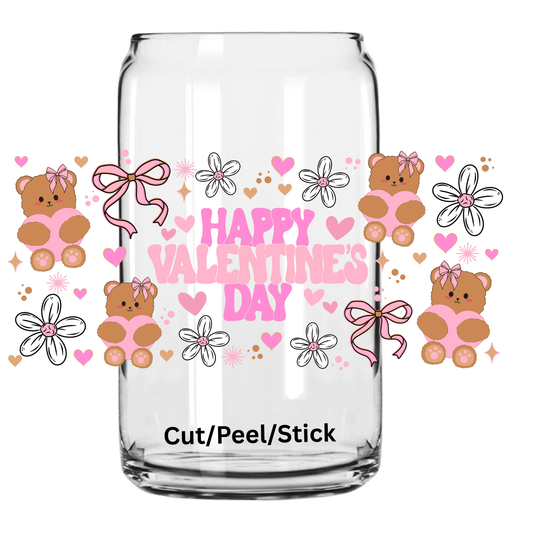 Happy Valentines Day Bear 16 oz UV DTF Wrap