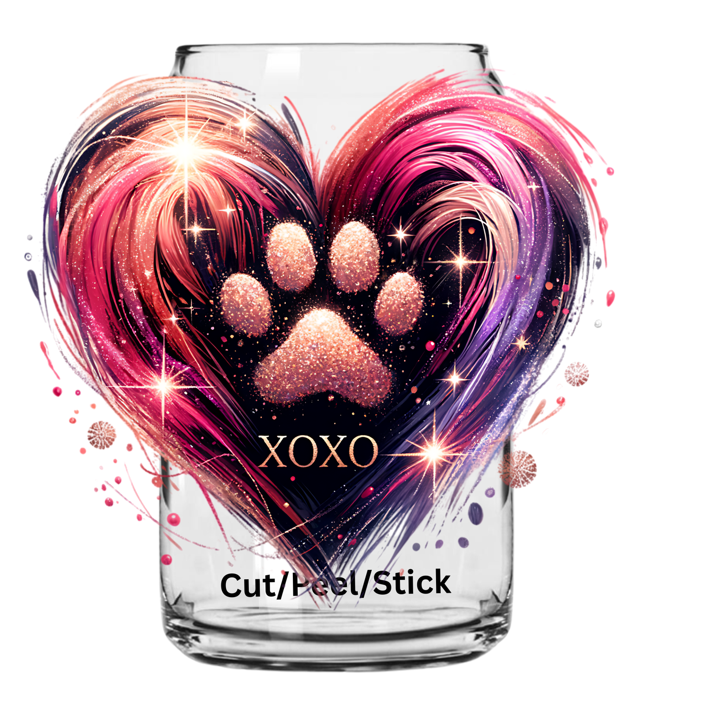 Heart Dog Paw Print UV DTF Decal