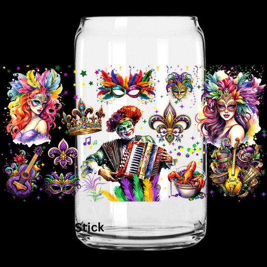 MardiGras 16oz Libbey Glass Can
