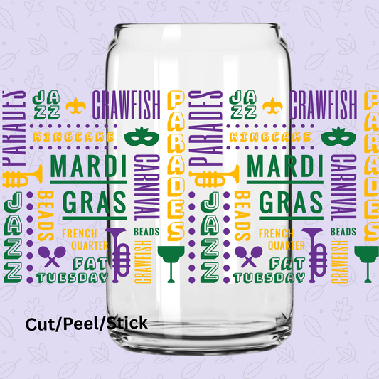 Mardi Gras 16 oz glass can Wrap