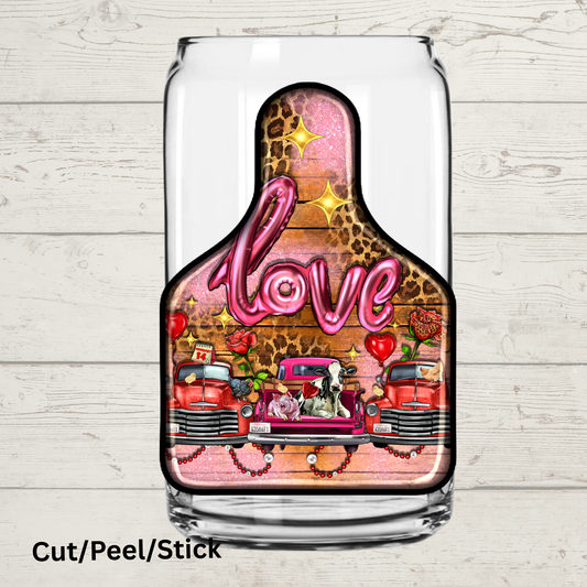 Valentines Day Cow Tag Truck UV DTF Decal