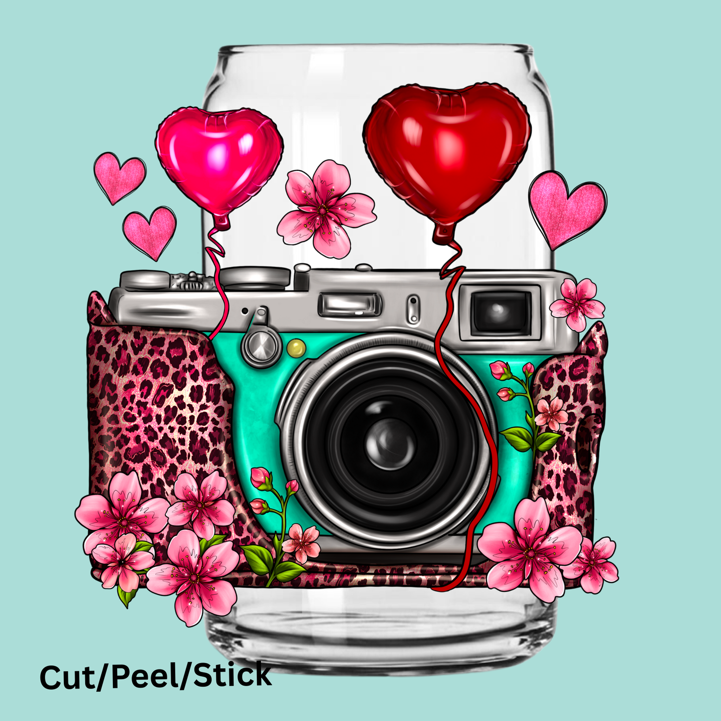 Floral Heart Vintage Camera UV DTF Decal