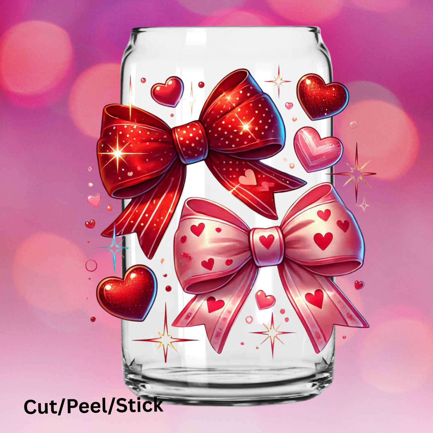 Glitter Valentine's day Heart Coquette bow UV DTF Decal