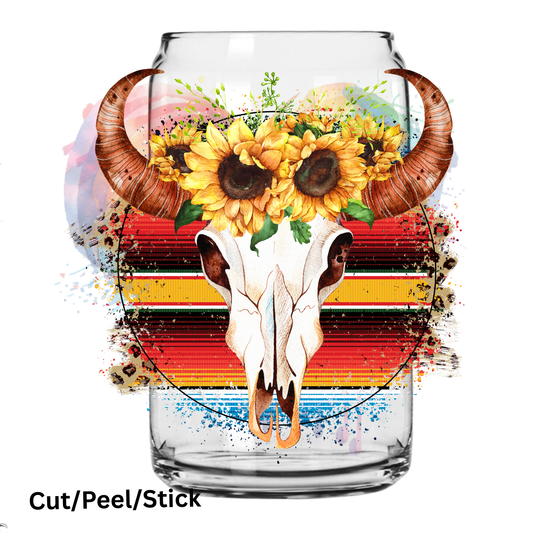 Serape Cow Skull UV DTF Decal