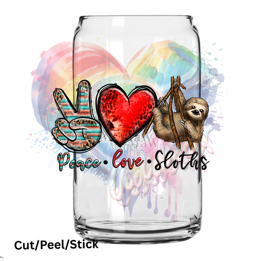 Peace Love Sloths UV DTF Decal (printed in width)
