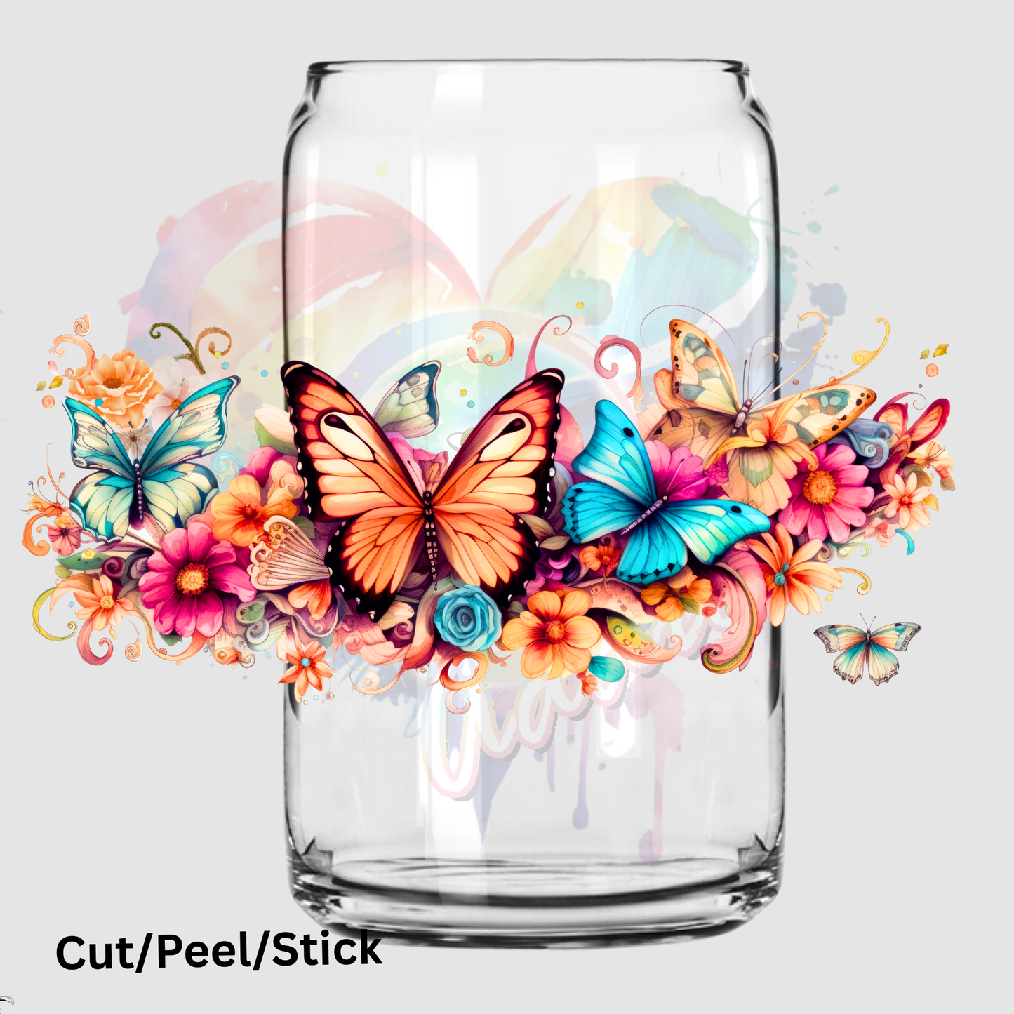 Multi Butterflies Libby UV DTF 16 oz Wrap