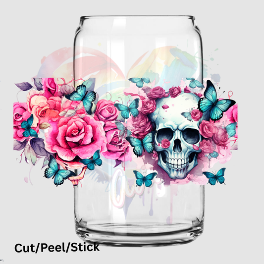 Skulls and Butterflies UV DTF 16 oz wrap