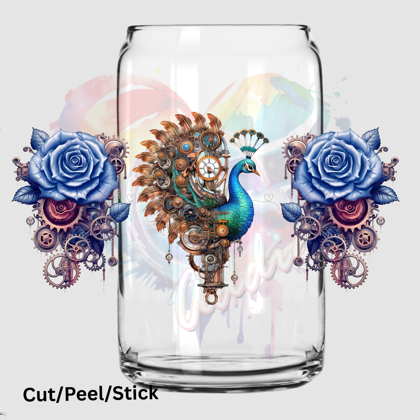 Peacock Flower 16oz glass can wrap
