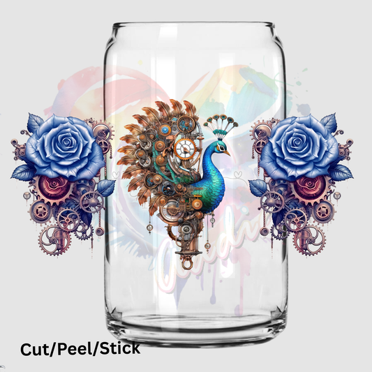 Peacock Flower 16oz glass can wrap