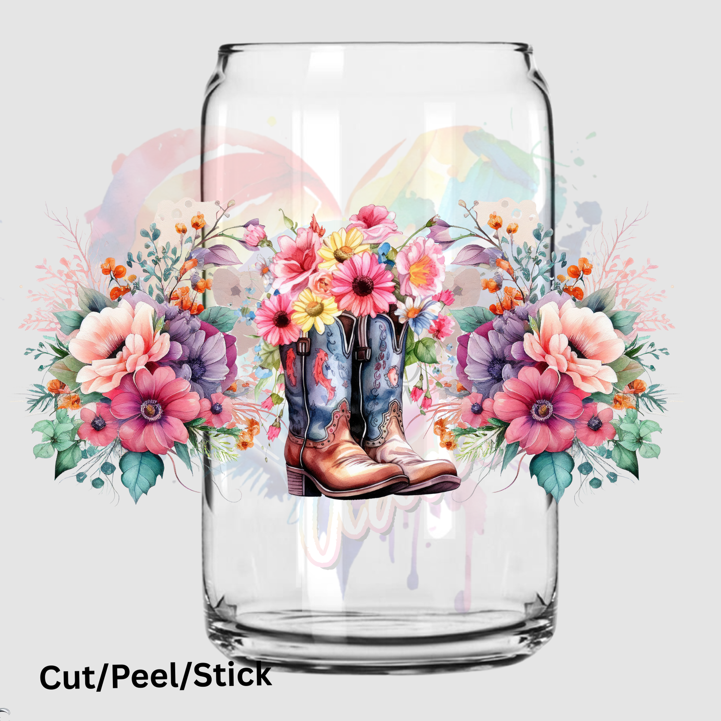 Cow Girl Boots 16oz glass-can-wrap