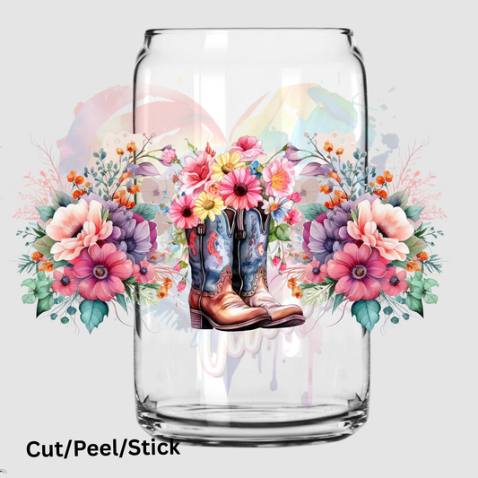 Cow Girl Boots 16oz glass-can-wrap