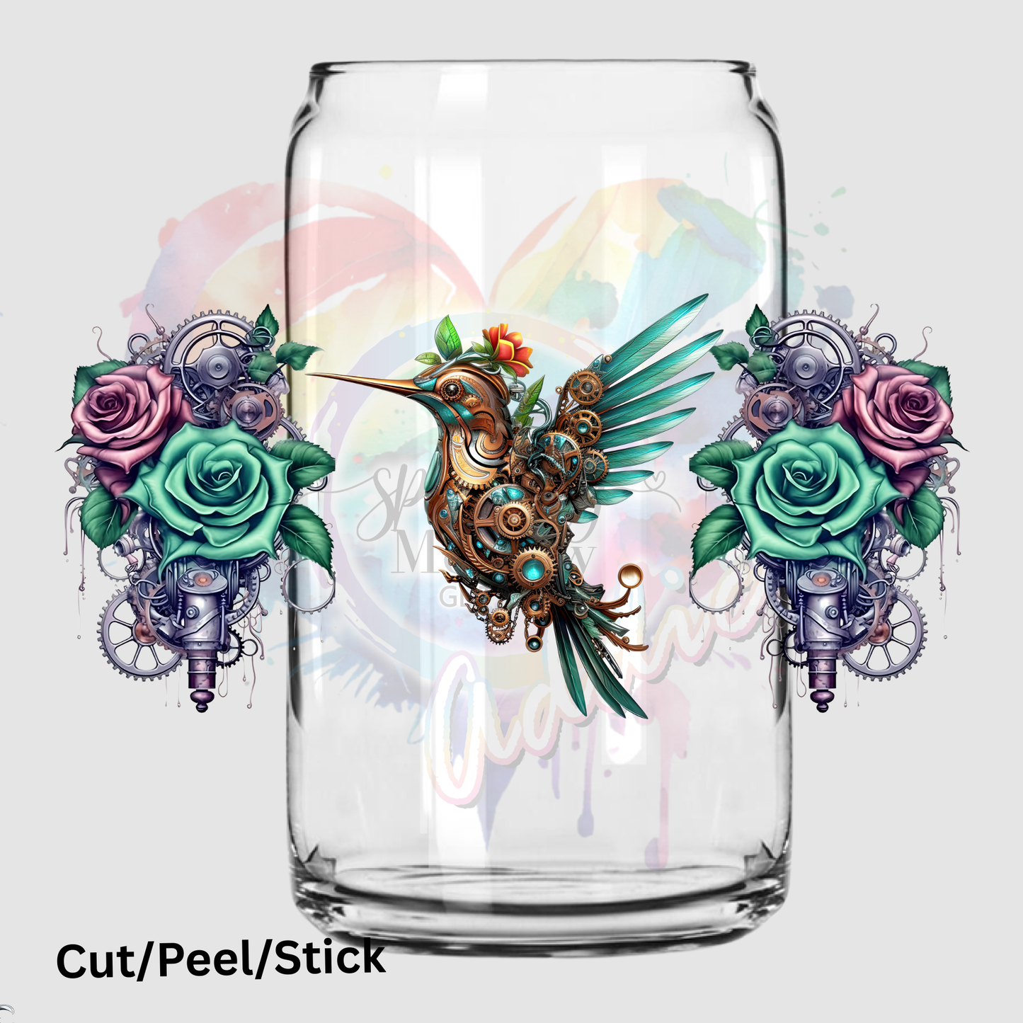 hummingbird Flower 16oz glass can wrap