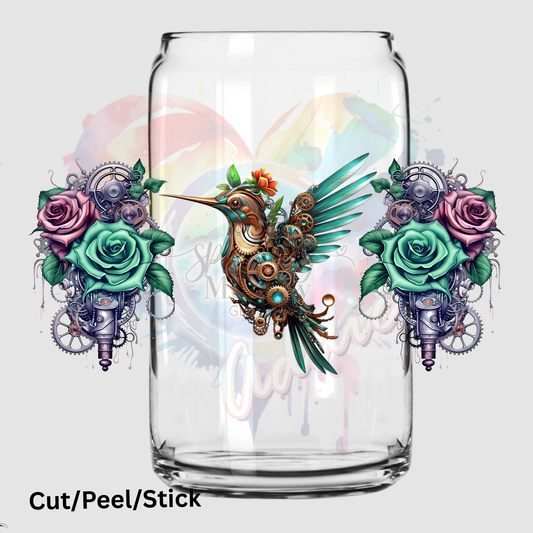 hummingbird Flower 16oz glass can wrap