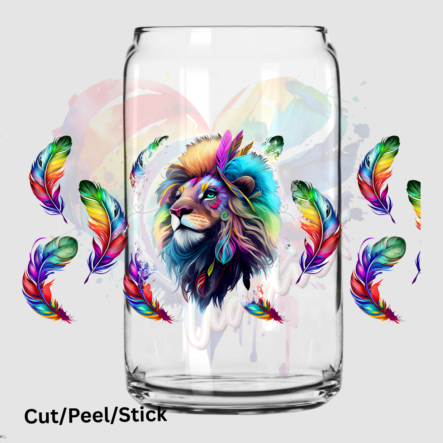 cute lion colorful UV DTF 16 oz Wrap