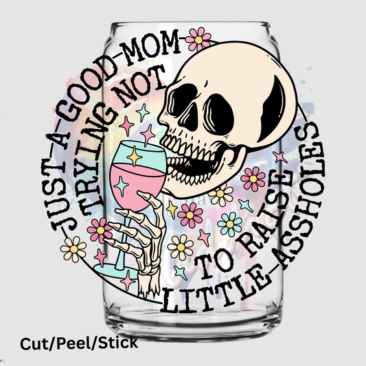 Trying not to raise assholes uv dtf decal (black writing)