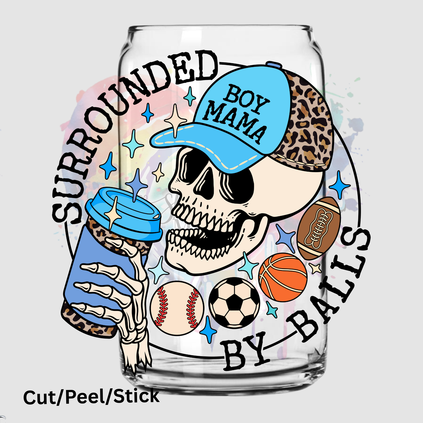 Surrounded By Balls UV DTF Decal (Black writing)
