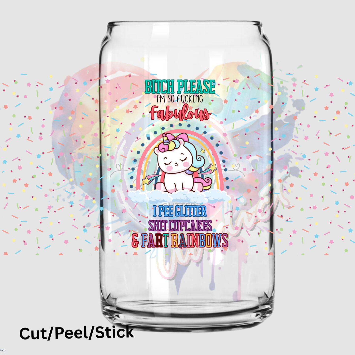 I pee glitter uv dtf 16 oz wrap