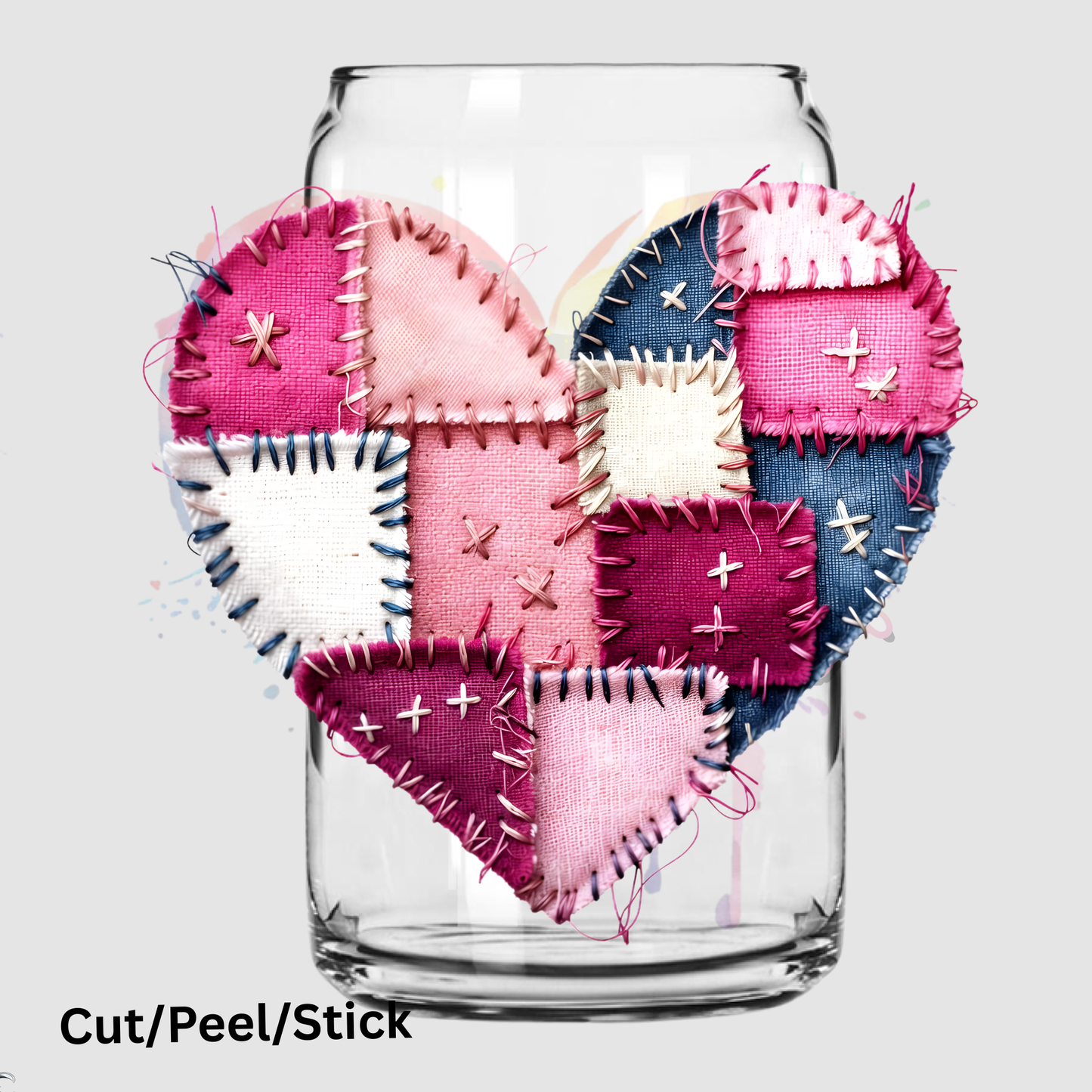 Patchwork Valentines Day Heart UV DTF Decal