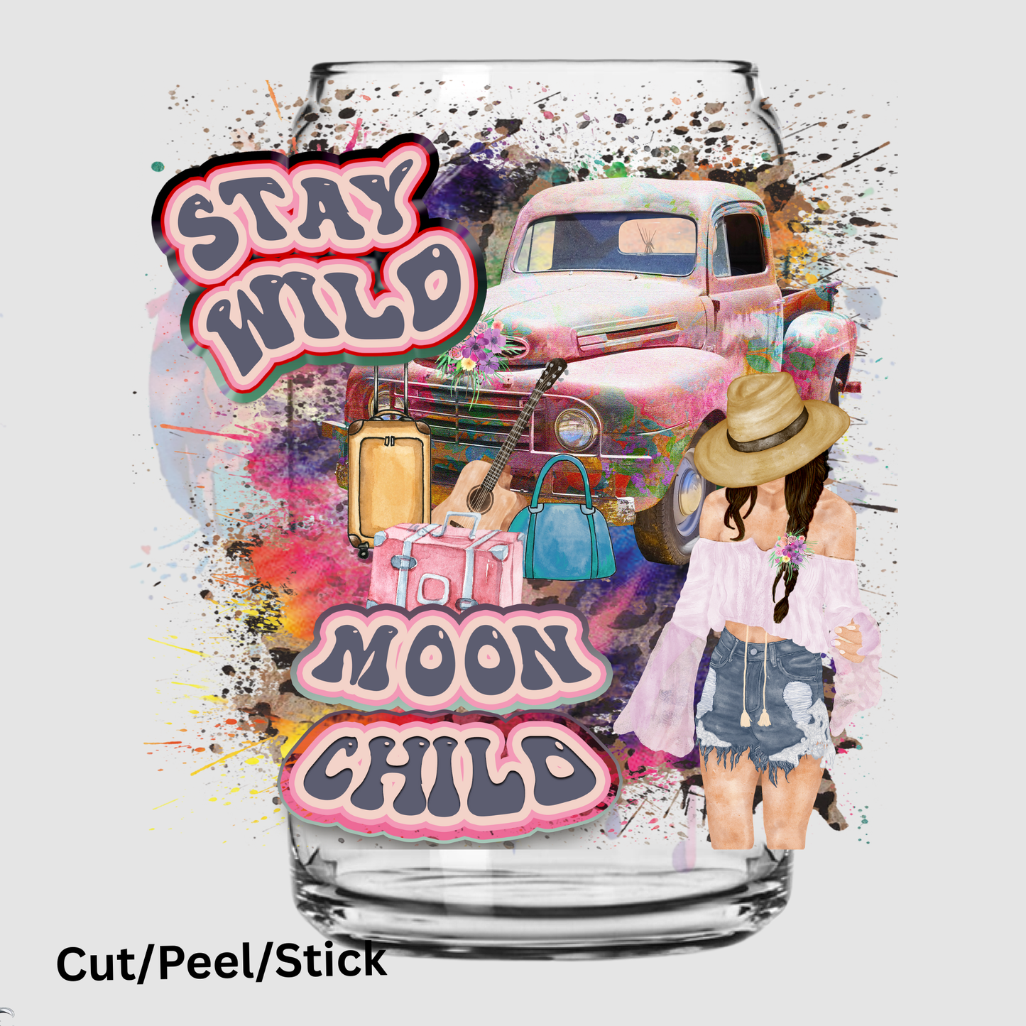 STAY WILD MOON CHILD HIPPIE UV DTF Decal