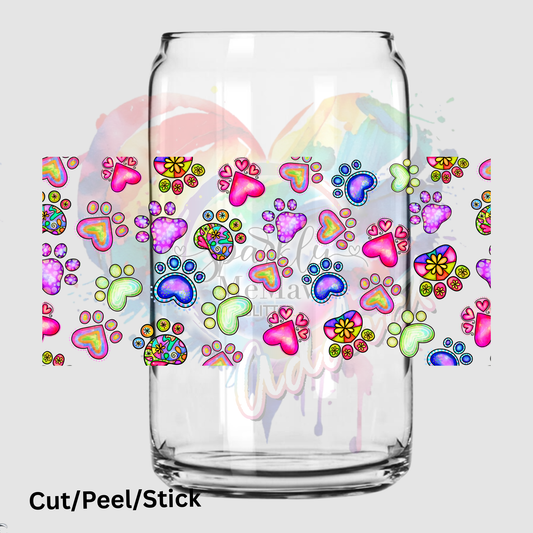 Colorful paw Prints UV dtf 16 oz Wrap