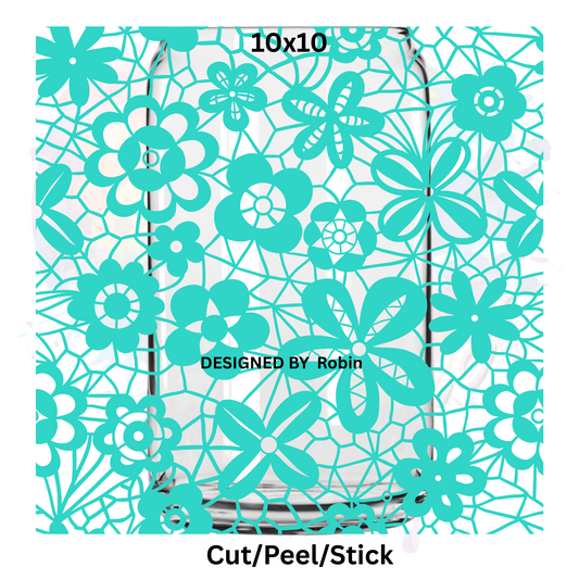 Seamless Turqoise lace    UV DTF  Sheet 10x10