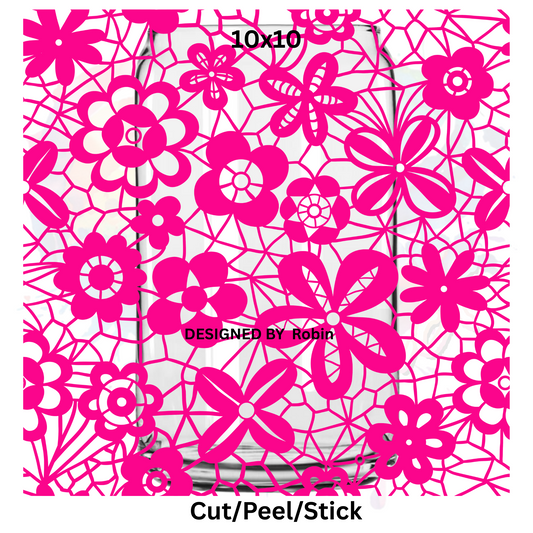 seamless Pink Lace   UV DTF  Sheet 10x10