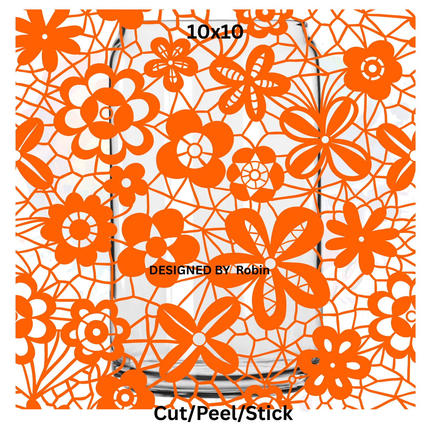 Seamless orange Lace  UV DTF  Sheet 10x10