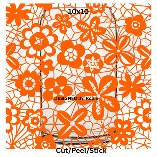 Seamless orange Lace  UV DTF  Sheet 10x10