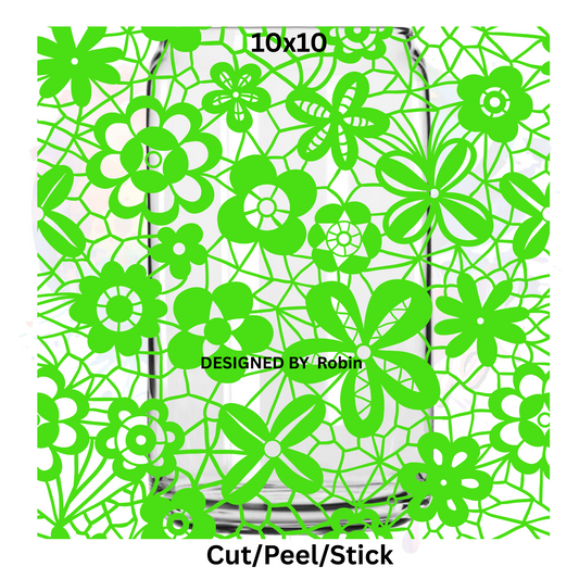 seamless Green Lace   UV DTF  Sheet 10x10