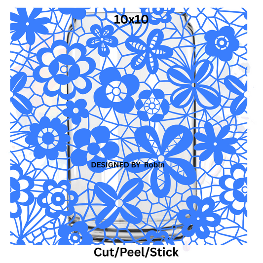seamless Blue Lace   UV DTF  Sheet 10x10